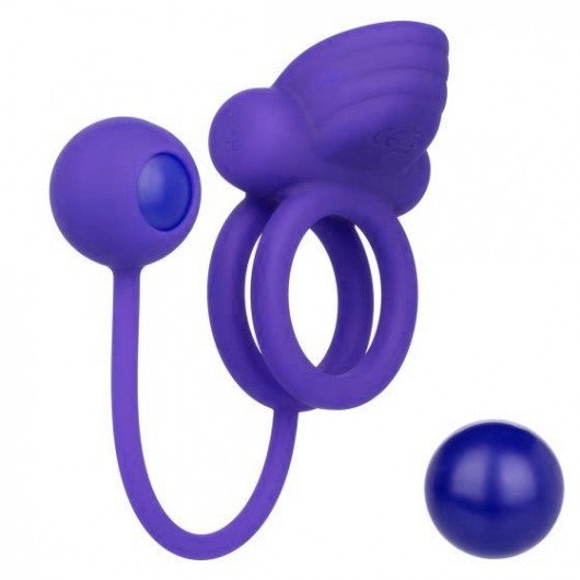 Фиолетовое эрекционное кольцо с утяжелителем Silicone Rechargeable Dual Rockin Rim Enhancer - California Exotic Novelties - в Абакане купить с доставкой