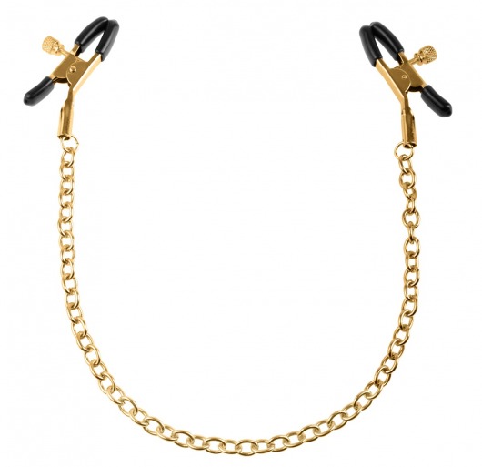 Чёрные с золотом зажимы на соски Gold Chain Nipple Clamps - Pipedream - купить с доставкой в Абакане