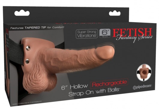 Кофейный перезаряжаемый вибрострапон 6  Hollow Rechargeable Strap-On Remote - 17,5 см. - Pipedream - купить с доставкой в Абакане