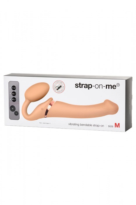 Телесный безремневой вибрострапон Silicone Bendable Strap-On M - Strap-on-me - купить с доставкой в Абакане