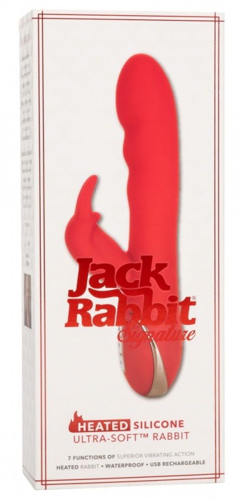 Красный вибромассажер-кролик с функцией нагрева Heated Silicone Ultra-Soft Rabbit - 21,5 см. - California Exotic Novelties