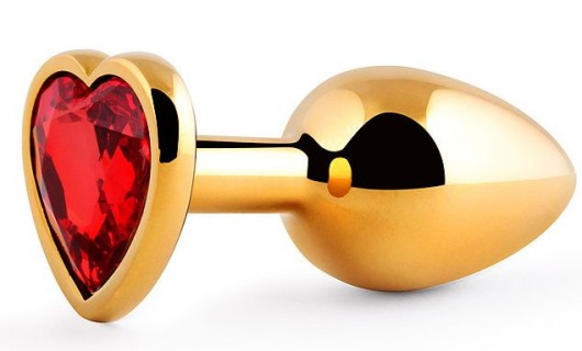 Золотистая анальная пробка с красным стразом-сердечком - 8 см. - Anal Jewelry Plug - купить с доставкой в Абакане