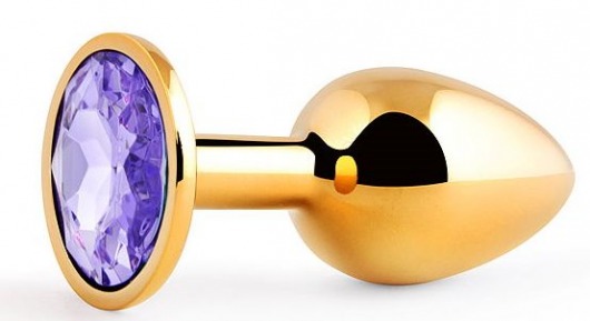 Золотистая анальная пробка с фиолетовым стразом - 7,2 см. - Anal Jewelry Plug - купить с доставкой в Абакане