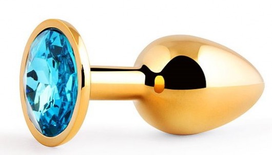 Золотистая анальная пробка с голубым стразом - 7,2 см. - Anal Jewelry Plug - купить с доставкой в Абакане