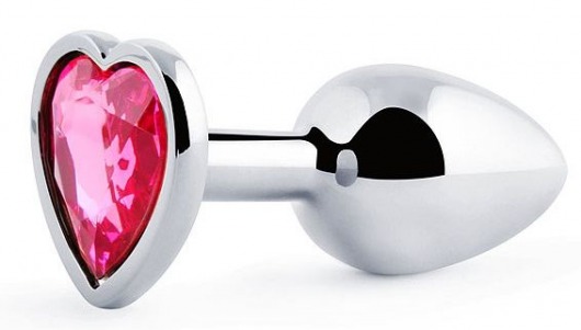 Серебристая анальная пробка с розовым кристаллом-сердечком - 7 см. - Anal Jewelry Plug - купить с доставкой в Абакане
