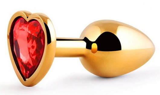 Золотистая анальная пробка с красным стразом-сердечком - 7 см. - Anal Jewelry Plug - купить с доставкой в Абакане