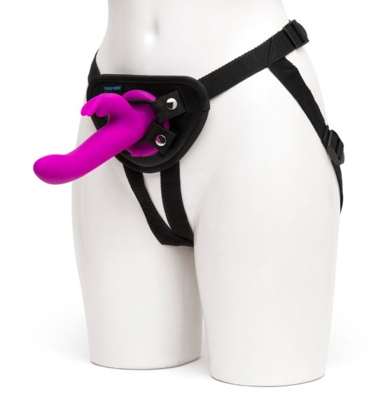 Лиловый страпон Rechargeable Vibrating Strap-On Harness Set - 17,6 см. - Happy Rabbit - купить с доставкой в Абакане