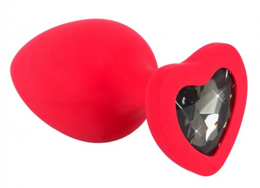 Красная силиконовая анальная пробка с черным стразом-сердечком - 9,3 см. - Orion - купить с доставкой в Абакане