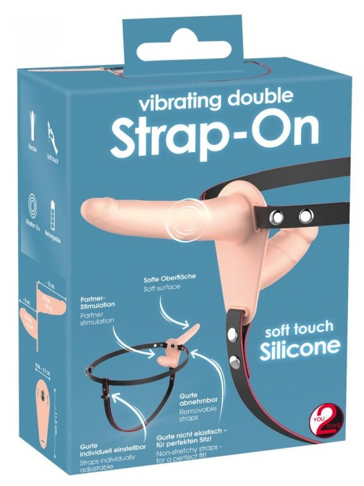 Телесный двойной вибрострапон с вибрацией Vibrating Double Strap-On - 15 см. - Orion - купить с доставкой в Абакане