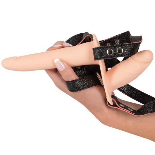 Телесный двойной вибрострапон с вибрацией Vibrating Double Strap-On - 15 см. - Orion - купить с доставкой в Абакане
