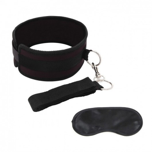 Черный ошейник с длинным поводком Collar and Leash Set - Lux Fetish - купить с доставкой в Абакане