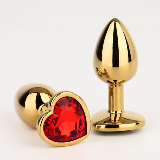 Золотистая анальная пробка с красным кристаллом в форме сердца - 7 см. - Сима-Ленд - купить с доставкой в Абакане