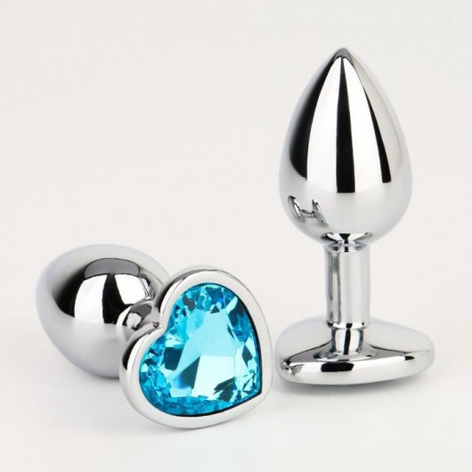 Серебристая анальная пробка с голубым кристаллом в форме сердца - 7 см. - Сима-Ленд - купить с доставкой в Абакане