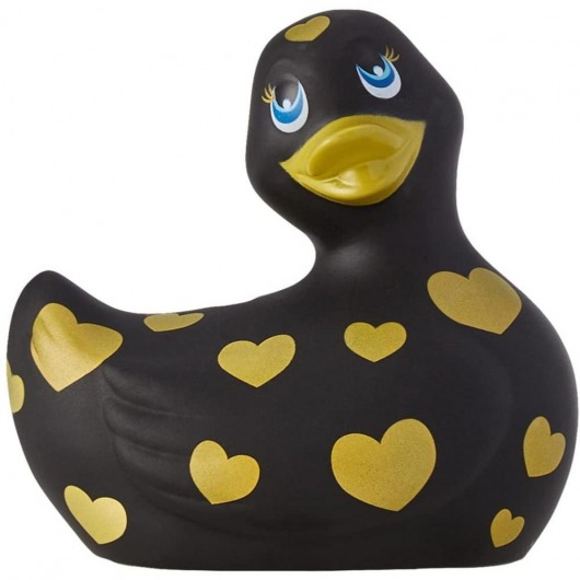 Черный вибратор-уточка I Rub My Duckie 2.0 Romance с золотистым принтом - Big Teaze Toys - купить с доставкой в Абакане