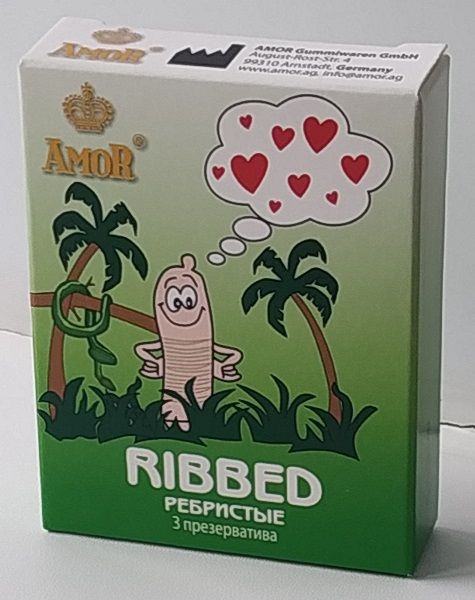 Ребристые презервативы AMOR Ribbed  Яркая линия  - 3 шт. - AMOR - купить с доставкой в Абакане