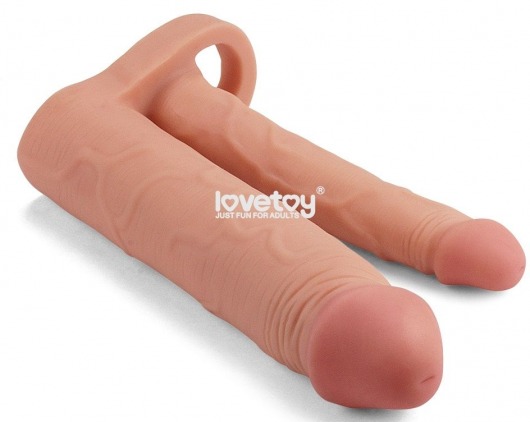 Телесная насадка для двойного проникновения Add 2 Pleasure X Tender Double Penis Sleeve - 20 см. - Lovetoy - в Абакане купить с доставкой