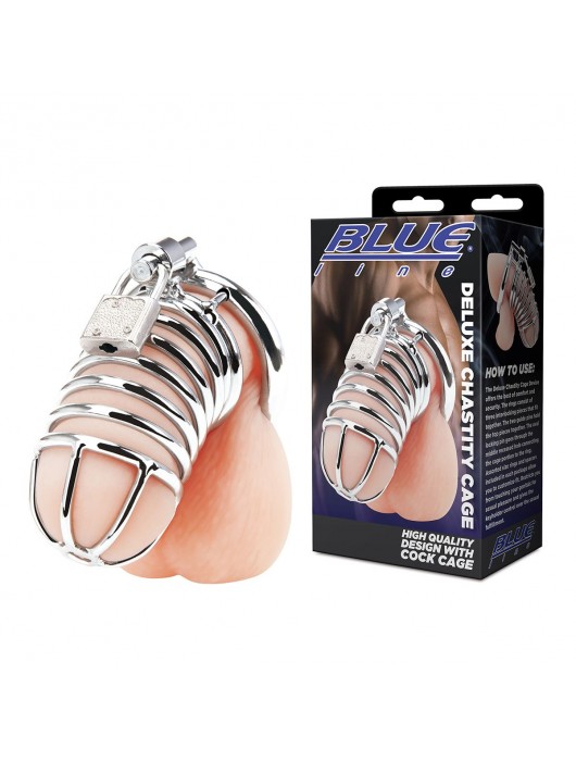 Металлическая клетка Deluxe Сhastity Сage с замком - BlueLine - купить с доставкой в Абакане