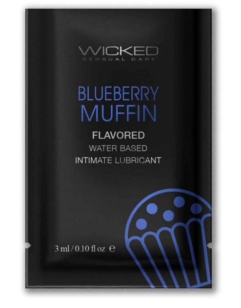 Лубрикант на водной основе с ароматом черничного маффина Wicked Aqua Blueberry Muffin - 3 мл. - Wicked - купить с доставкой в Абакане