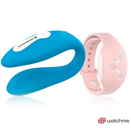 Голубой вибратор для пар с нежно-розовым пультом-часами Weatwatch Dual Pleasure Vibe - DreamLove