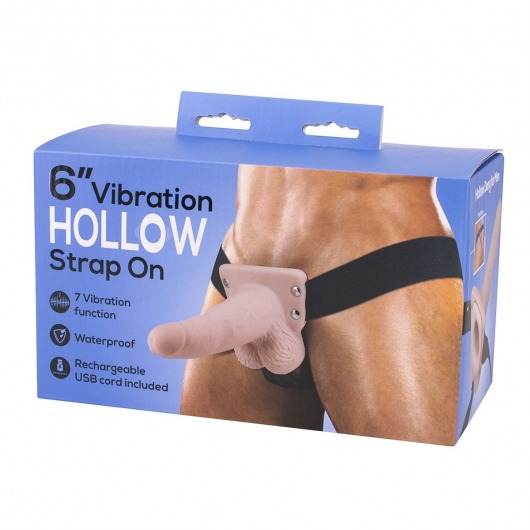 Полый страпон с вибрацией 6″ Vibration Hollow Strap-on - 17 см. - Seven Creations - купить с доставкой в Абакане