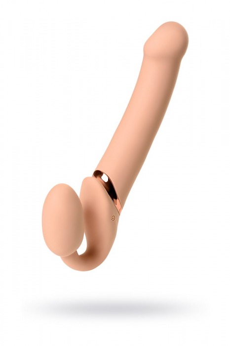 Телесный безремневой вибрострапон Vibrating Bendable Strap-On L - Strap-on-me - купить с доставкой в Абакане