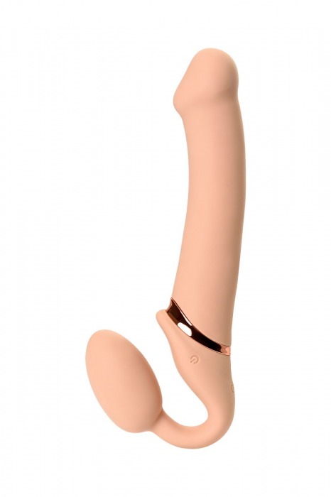 Телесный безремневой вибрострапон Vibrating Bendable Strap-On L - Strap-on-me - купить с доставкой в Абакане