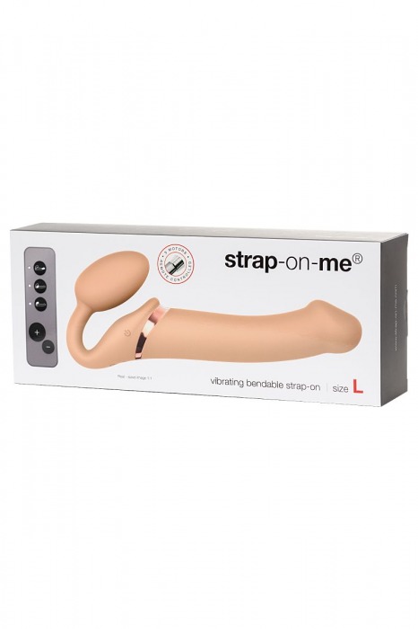 Телесный безремневой вибрострапон Vibrating Bendable Strap-On L - Strap-on-me - купить с доставкой в Абакане