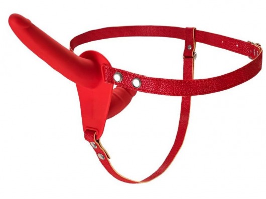Красный страпон на ремнях с вагинальной пробкой - 15 см. - ToyFa - купить с доставкой в Абакане