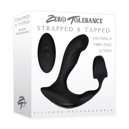 Черный вибромассажер простаты с эрекционным кольцом Strapped   Tapped - Zero Tolerance - в Абакане купить с доставкой