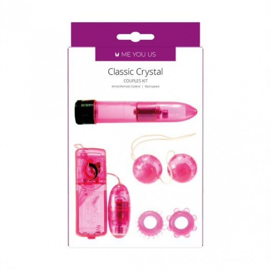 Розовый вибронабор Classic Crystal Couples - Me You Us