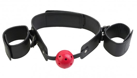 Кляп-наручники с красным шариком Breathable Ball Gag Restraint - Pipedream - купить с доставкой в Абакане