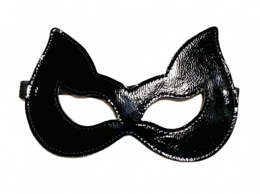 Черная лаковая маска с ушками из эко-кожи - БДСМ Арсенал - купить с доставкой в Абакане