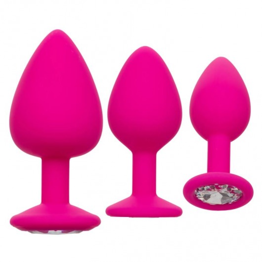 Набор из трёх розовых анальных пробок с кристаллом Cheeky Gems - California Exotic Novelties