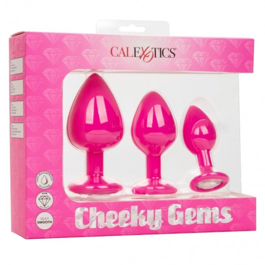 Набор из трёх розовых анальных пробок с кристаллом Cheeky Gems - California Exotic Novelties