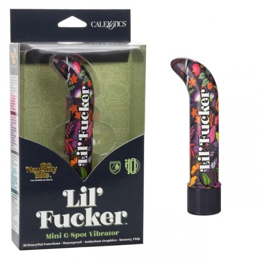 Черный мини-вибратор с цветочным принтом Lil Fucker Mini G-Spot Vibrator - 12,75 см. - California Exotic Novelties