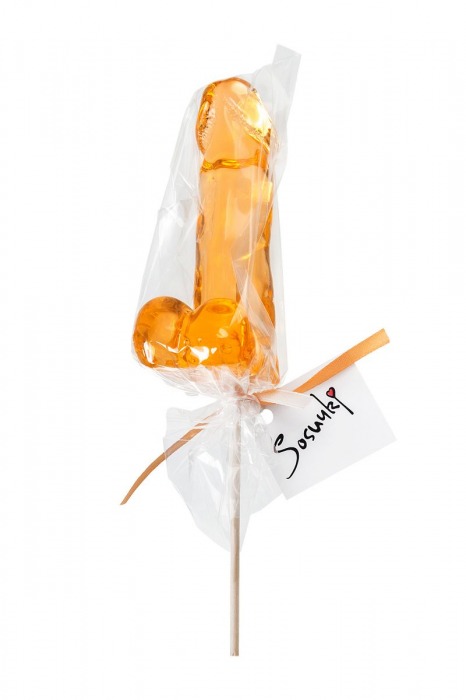 Оранжевый леденец в форме пениса со вкусом аморетто - Sosuчki - купить с доставкой в Абакане