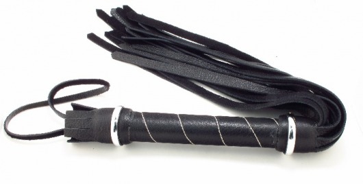 Чёрная кожаная плётка с белой строчкой на рукояти - БДСМ Арсенал - купить с доставкой в Абакане