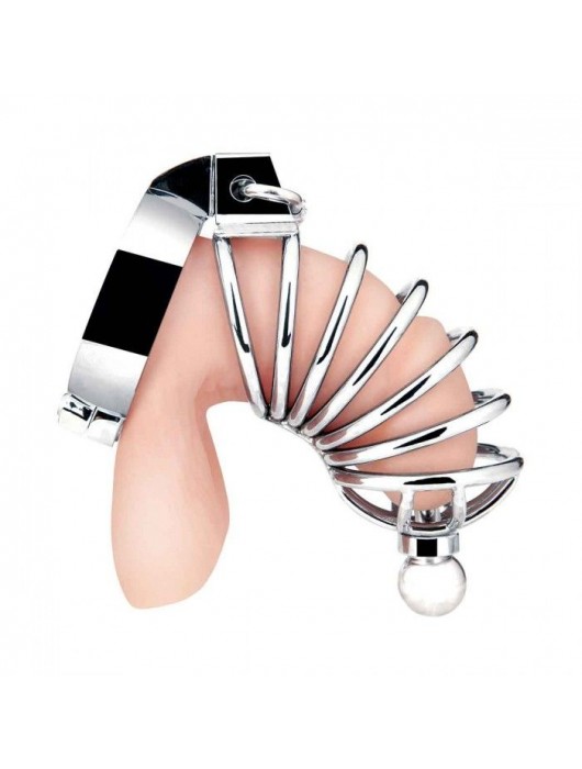 Серебристая клетка для члена Urethral Play Cage - BlueLine - купить с доставкой в Абакане