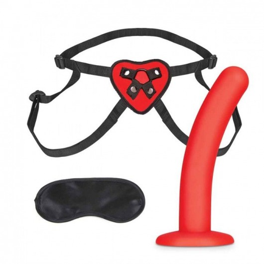 Красный поясной фаллоимитатор Red Heart Strap on Harness   5in Dildo Set - 12,25 см. - Lux Fetish - купить с доставкой в Абакане