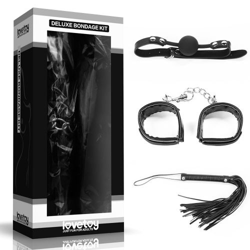 БДСМ-набор Deluxe Bondage Kit: наручники, плеть, кляп-шар - Lovetoy - купить с доставкой в Абакане