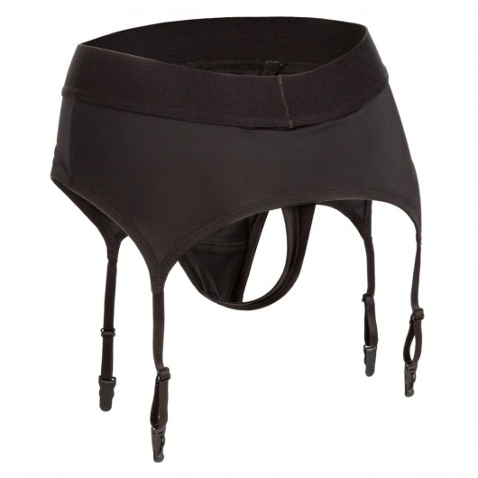 Черные трусики для страпона Thong with Garter размера S/M - California Exotic Novelties - купить с доставкой в Абакане