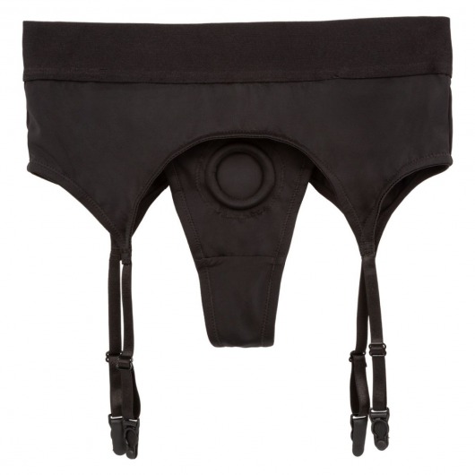 Черные трусики для страпона Thong with Garter размера S/M - California Exotic Novelties - купить с доставкой в Абакане