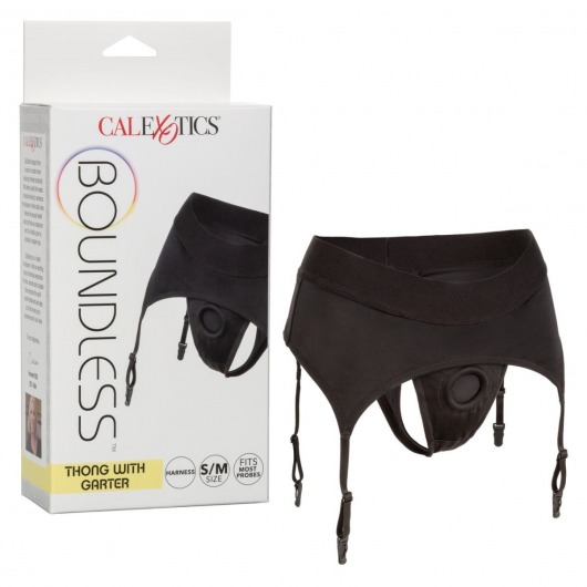 Черные трусики для страпона Thong with Garter размера S/M - California Exotic Novelties - купить с доставкой в Абакане