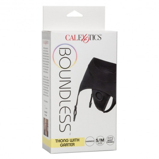 Черные трусики для страпона Thong with Garter размера S/M - California Exotic Novelties - купить с доставкой в Абакане