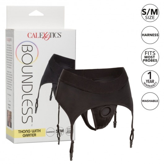 Черные трусики для страпона Thong with Garter размера S/M - California Exotic Novelties - купить с доставкой в Абакане