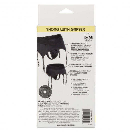 Черные трусики для страпона Thong with Garter размера S/M - California Exotic Novelties - купить с доставкой в Абакане