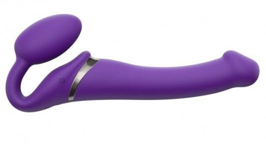 Фиолетовый безремневой вибрострапон Silicone Bendable Strap-On - size M - Strap-on-me - купить с доставкой в Абакане