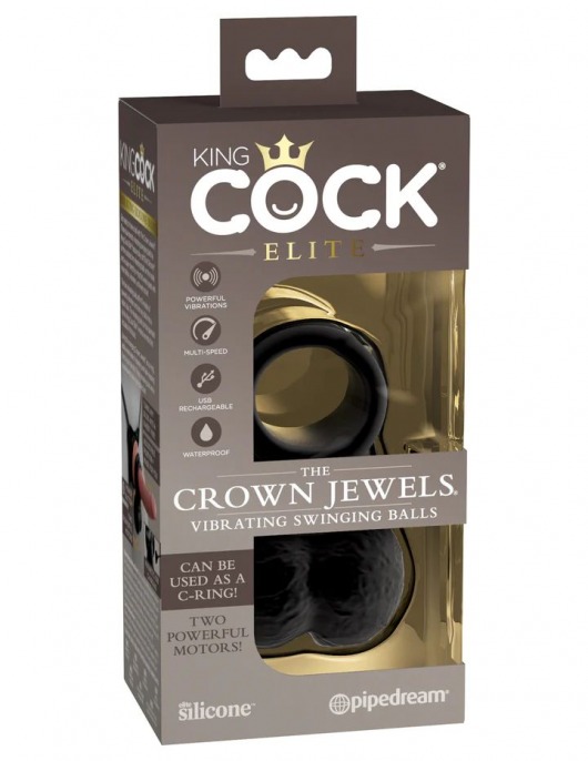 Черная вибронасадка King Cock Ellite The Crown Jewels - Pipedream - в Абакане купить с доставкой