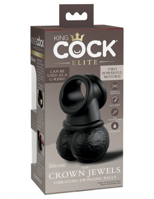 Черная вибронасадка King Cock Ellite The Crown Jewels - Pipedream - в Абакане купить с доставкой