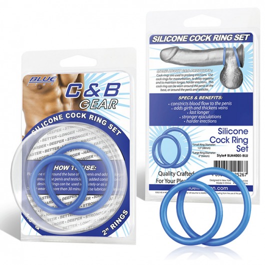 Набор из двух голубых силиконовых колец разного диаметра SILICONE COCK RING SET - BlueLine - в Абакане купить с доставкой